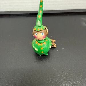 Figurine Gnome Elf Green Outfit Tall Hat  Wood 3” tall